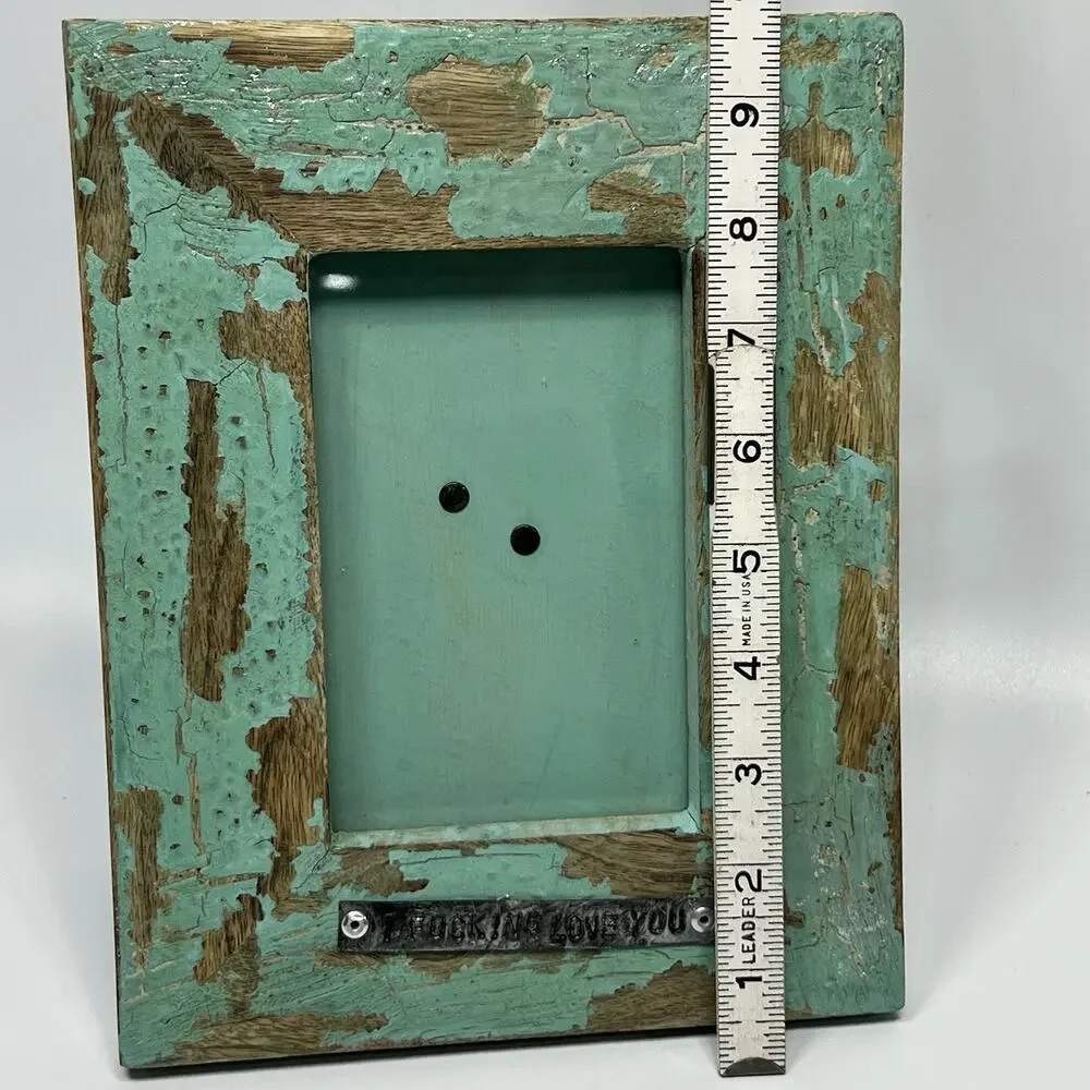I *!?@# Love You Picture Photo Frame Rustic Shabby Wood Aqua Green 3.5x5.5